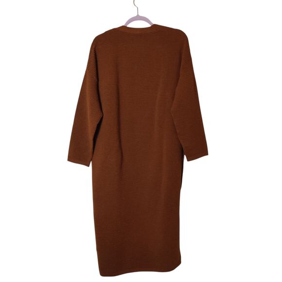 J.O.A. Just One Answer Yolanda Brown Ribbed Longline Midi Cardigan Sweater Small - Picture 5 of 13